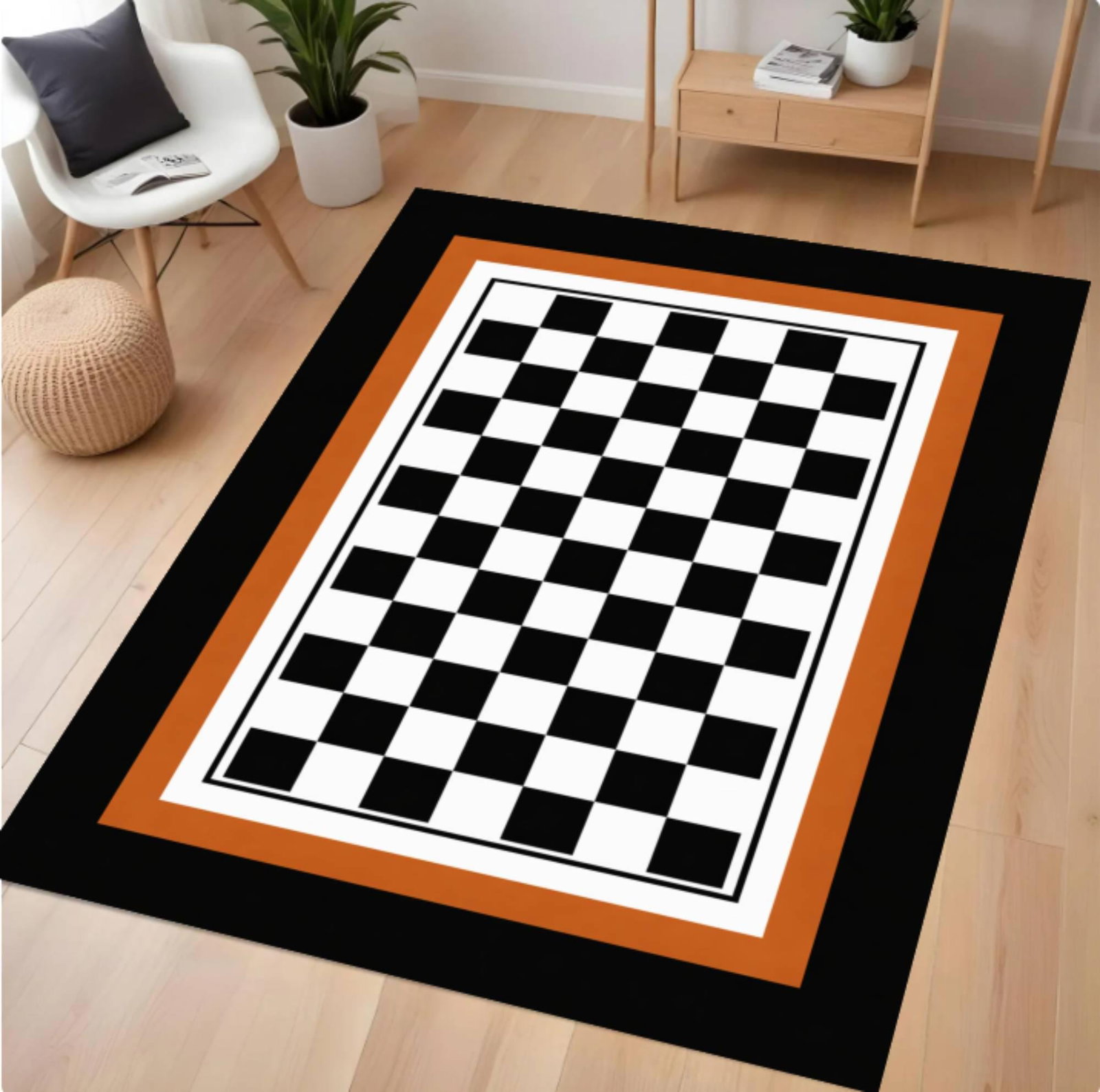 Chique Black and White Checkered Rug Washable and Non-slip PerfectTVC1708358