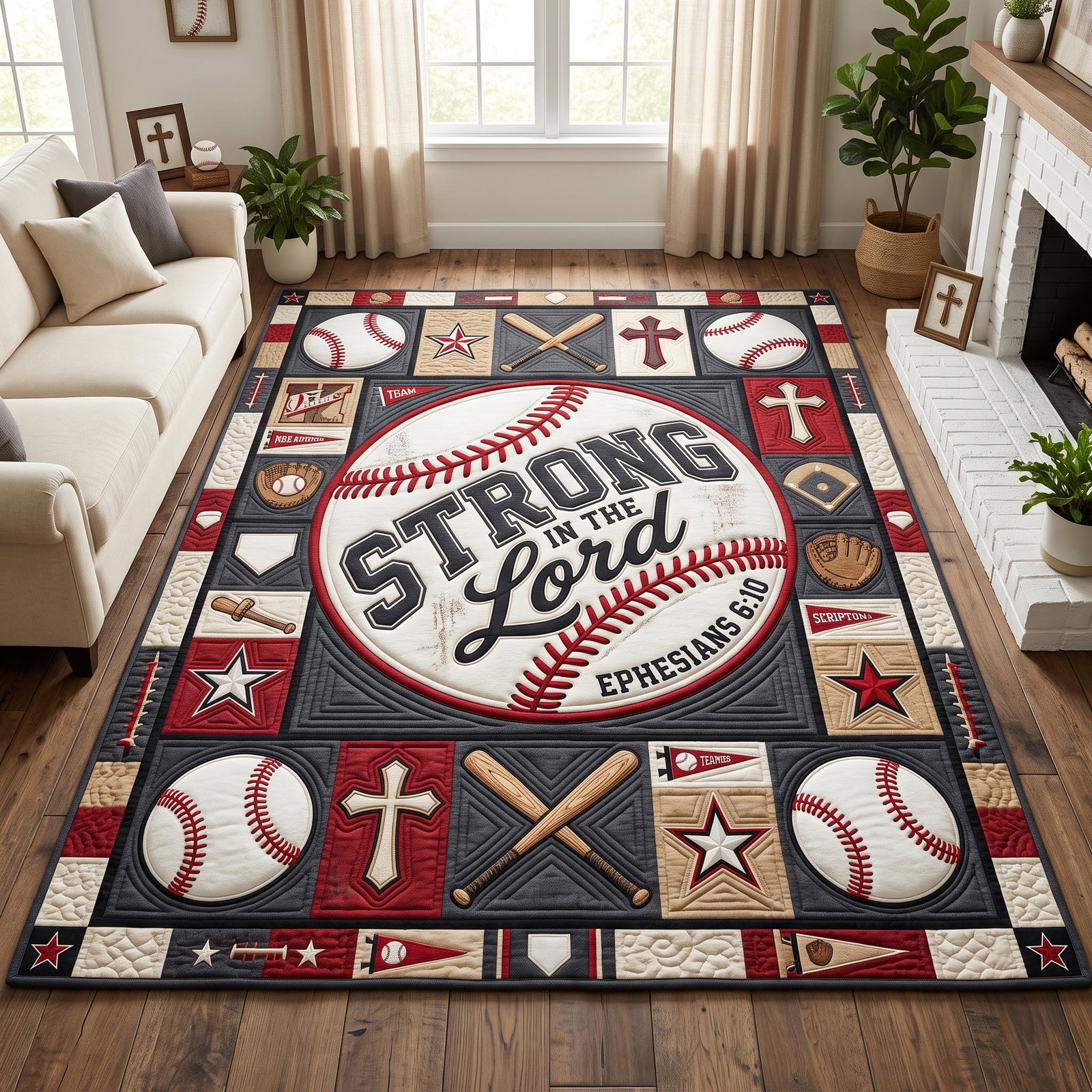 Christian Baseball Area Rug - Non-Slip Washable 3D Print Rug for Living Room & Bedroom (DesignTVC2108207