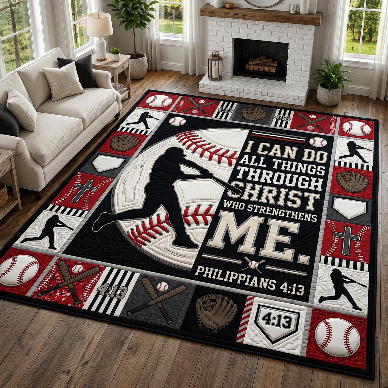 Christian Baseball Area Rug - Non-Slip Washable 3D Print Rug for Living Room & Bedroom (DesignTVC2108208