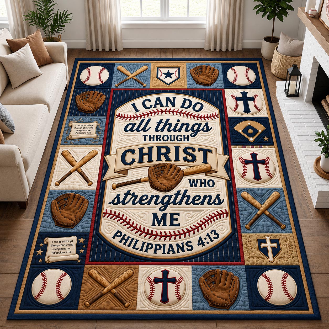 Christian Baseball Area Rug - Non-Slip Washable 3D Print Rug for Living Room & BedroomTVC2108165