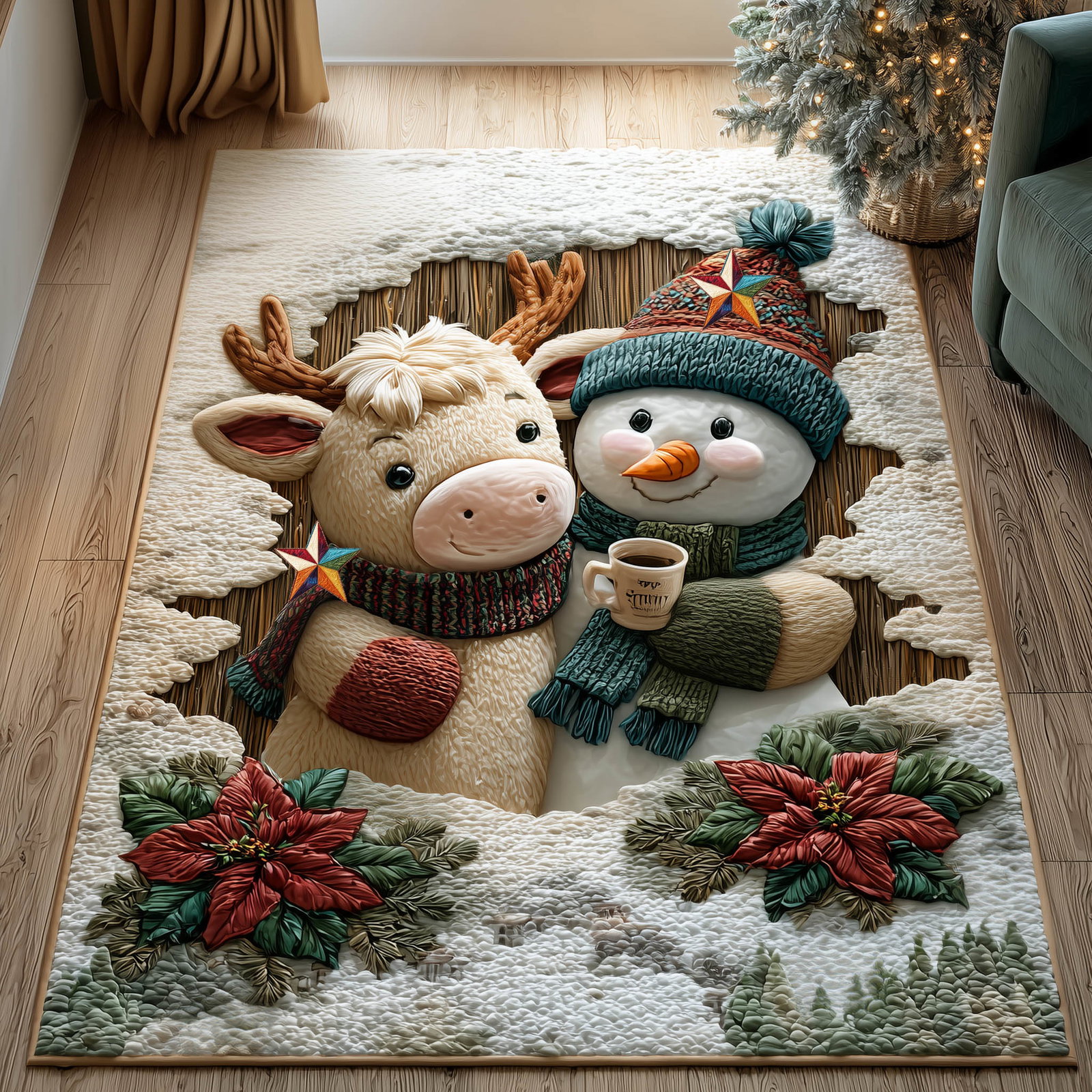 Christmas Friends Area Rug - Non-Slip Washable 3D Print Rug for Living Room & Bedroom (DesignTVC2108207