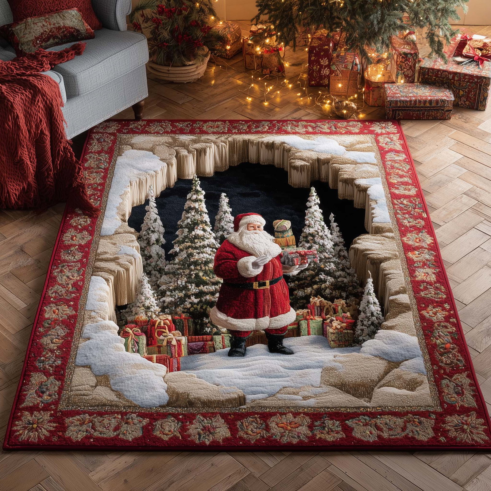 Christmas Santa Delight Area Rug - Non-Slip Washable 3D Print Rug for Living Room & Bedroom (DesignTVC2108180