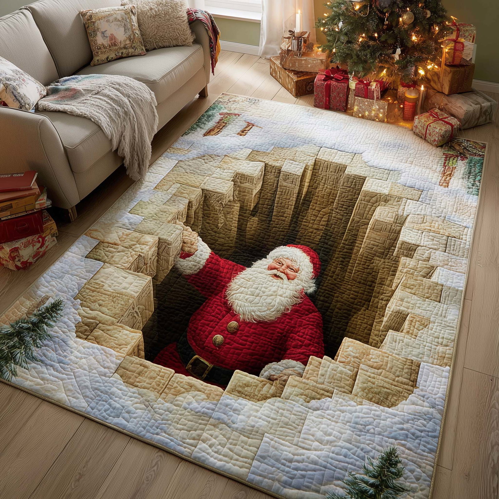 Christmas Santa Journey Area Rug - Non-Slip Washable 3D Print Rug for Living Room & Bedroom (DesignTVC2108207
