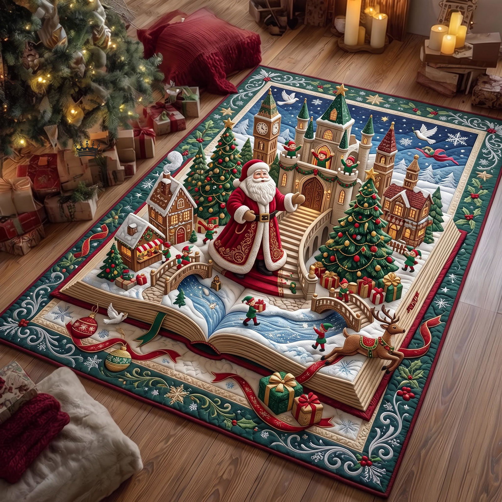 Christmas Storybook Castle Area Rug - Non-Slip Washable 3D Print Rug for Living Room & BedroomTVC210860