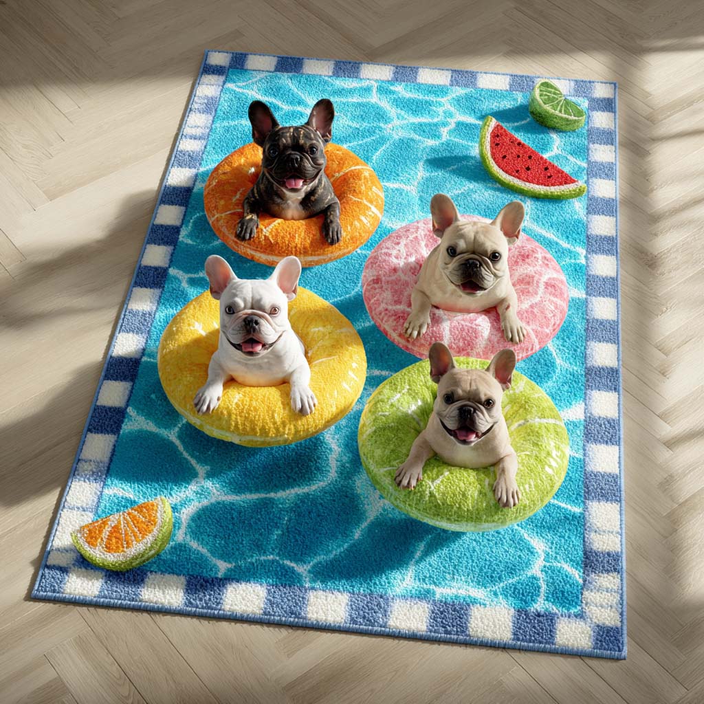 Citrus Frenchies Area Rug - Non-Slip Washable 3D Print Rug for Living Room & BedroomTVC210871