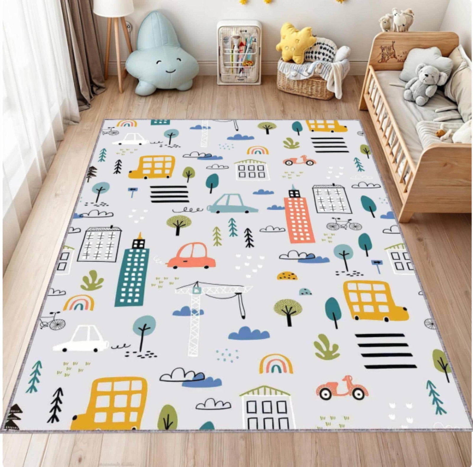 City Map Kids Rug | Washable Non-Slip Playroom Area CarpetTVC1708356