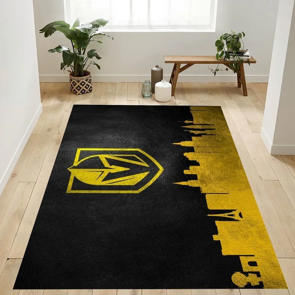 Cityscape Area Rug Modern Design for Living Room Black and Yellow