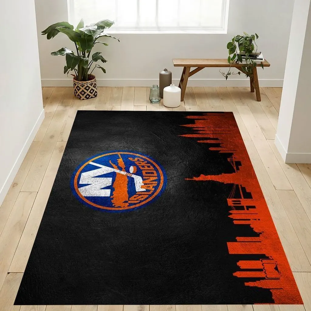 Cityscape Rug Modern Living Room Floor Decor Black and Orange
