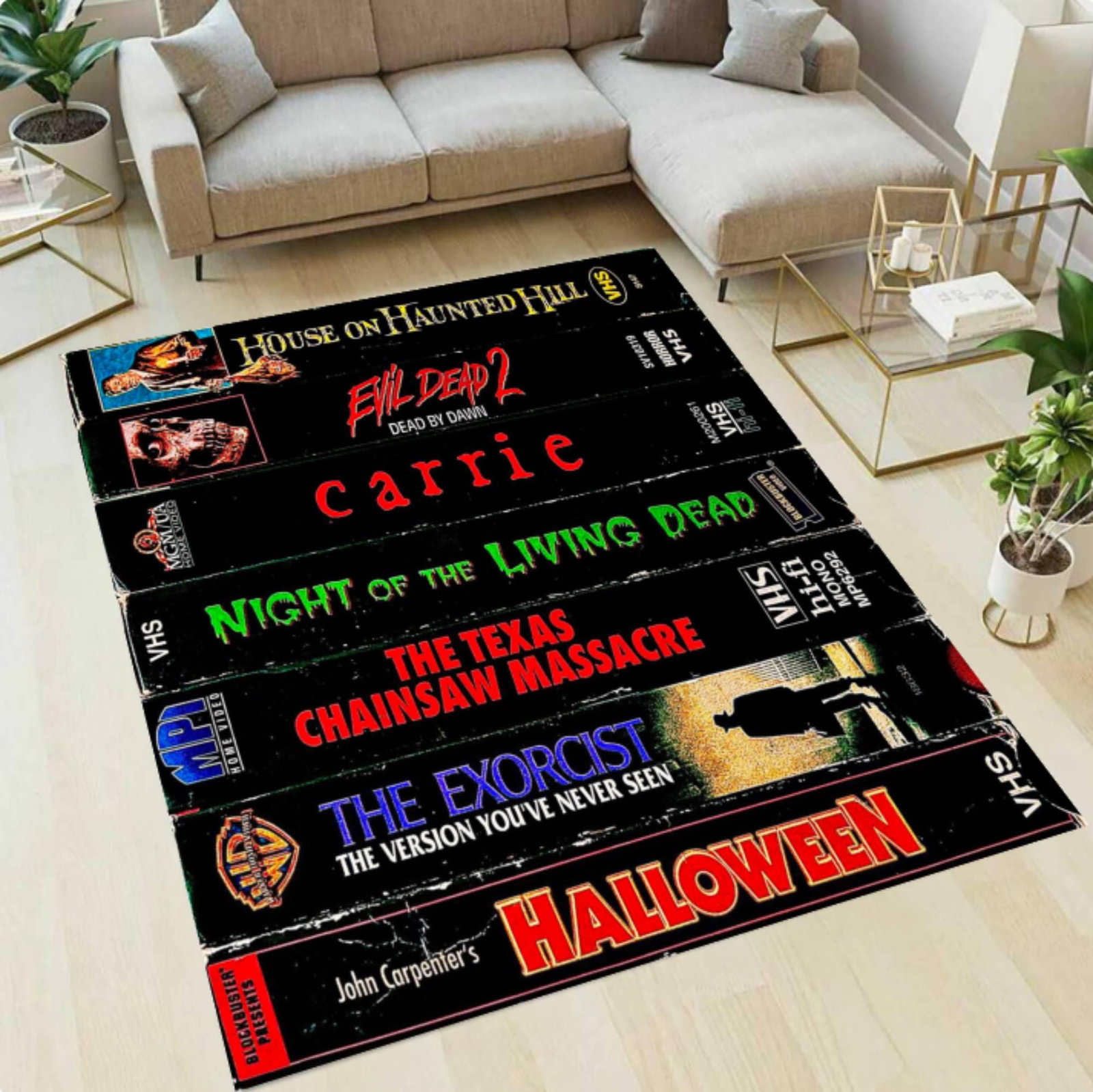 Classic Horror VHS Rug, Vintage Scary Movie Floor Carpet, Retro Slasher Film Decor, Gothic Home Style, Washable Rug, Non Slip Area MatTVC1708388