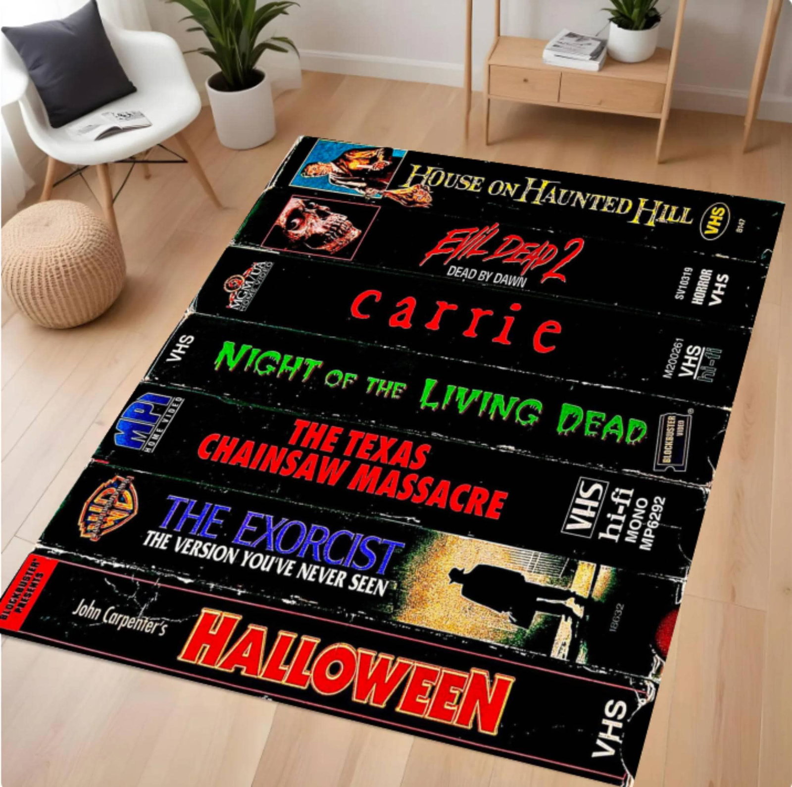 Classic Horror VHS Tape Rug | Retro Slasher Movie Area RugTVC1708356