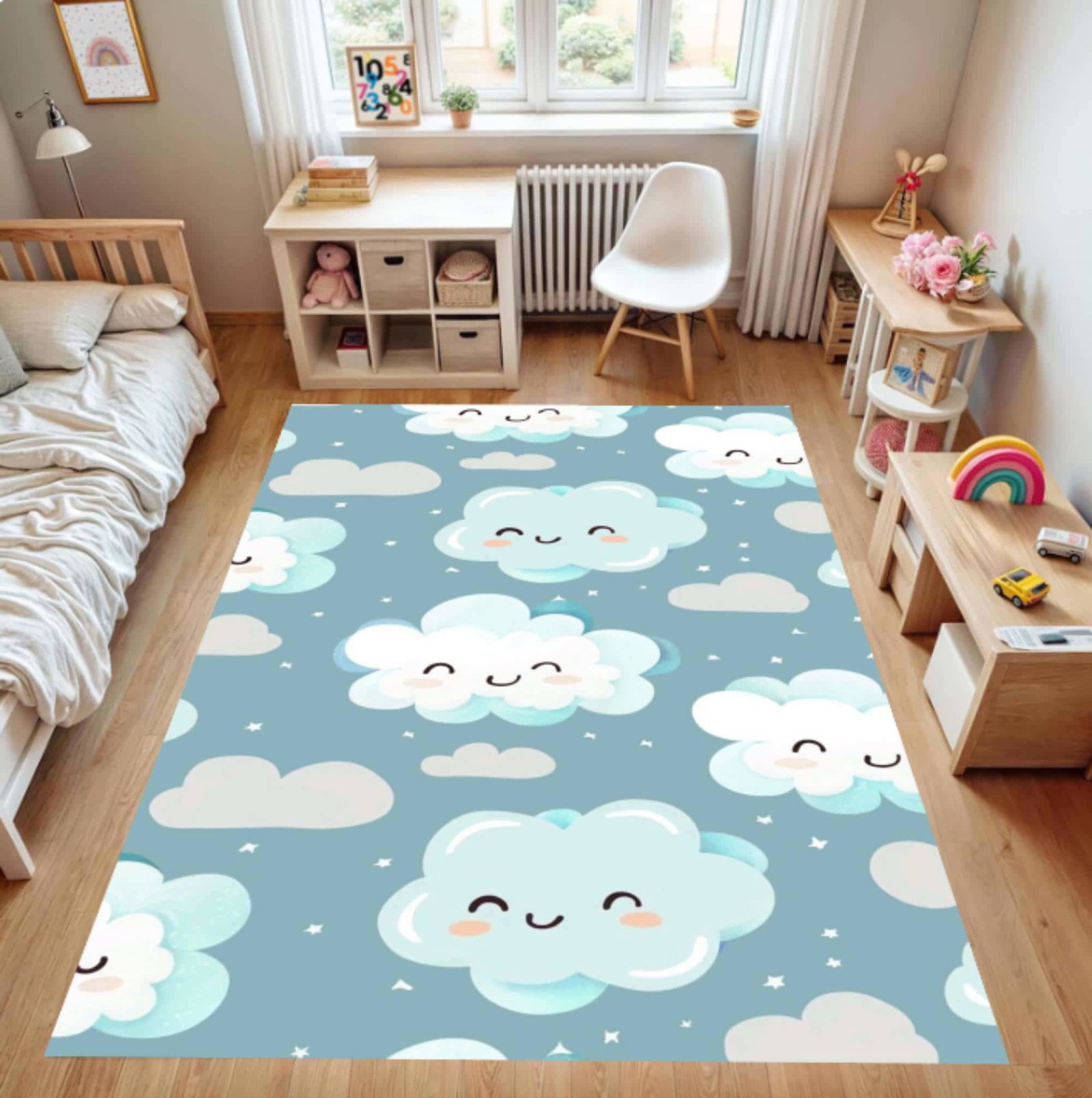 Cloud Kids Rug, Blue Nursery Playroom CarpetTVC1708393