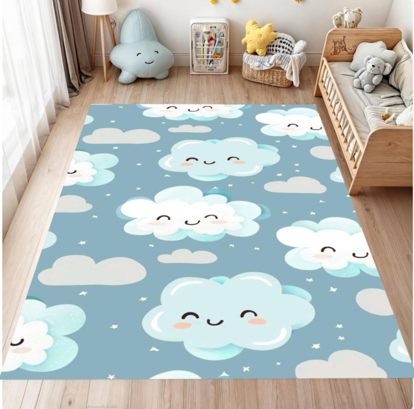 Cloud Kids Rug Blue Rug for Kids Room Washable Non-slipTVC1708371