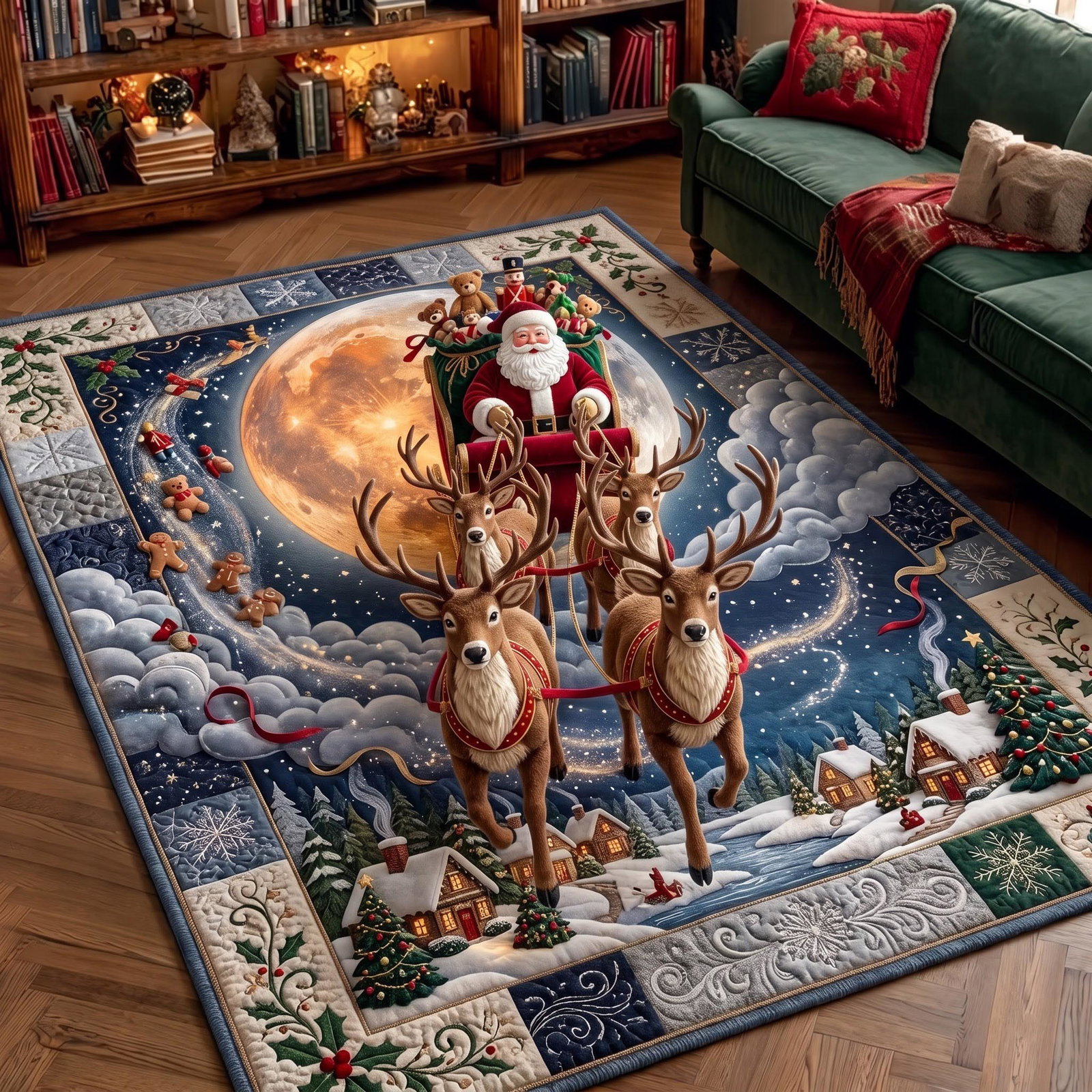 Cloudy Moon Reindeer Team Area Rug - Non-Slip Washable 3D Print Rug for Living Room & BedroomTVC210860