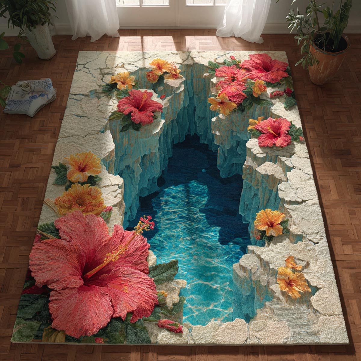 Coastal Bloom Area Rug - Non-Slip Washable 3D Print Rug for Living Room & BedroomTVC2108142
