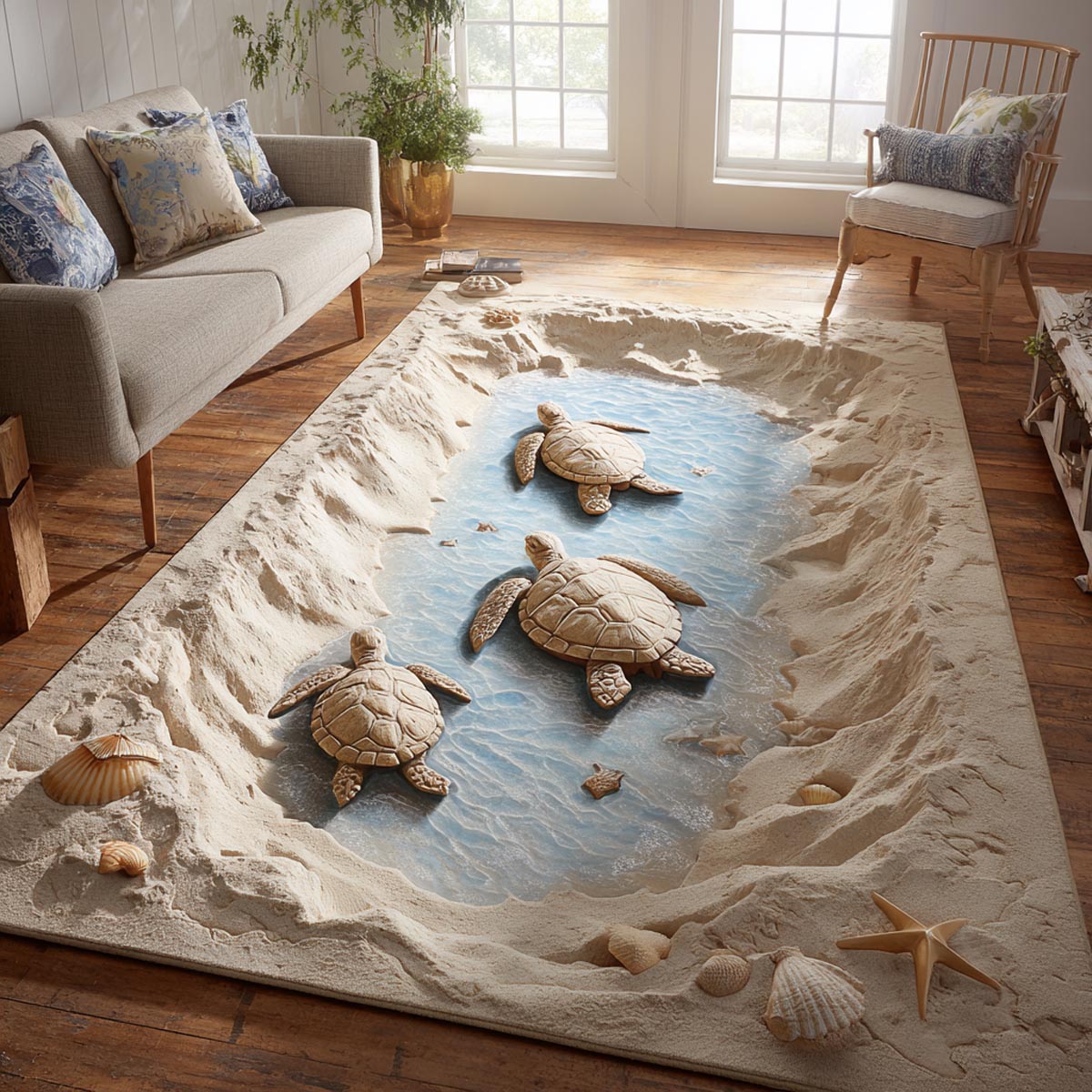 Coastal Calm Area Rug - Non-Slip Washable 3D Print Rug for Living Room & BedroomTVC210873