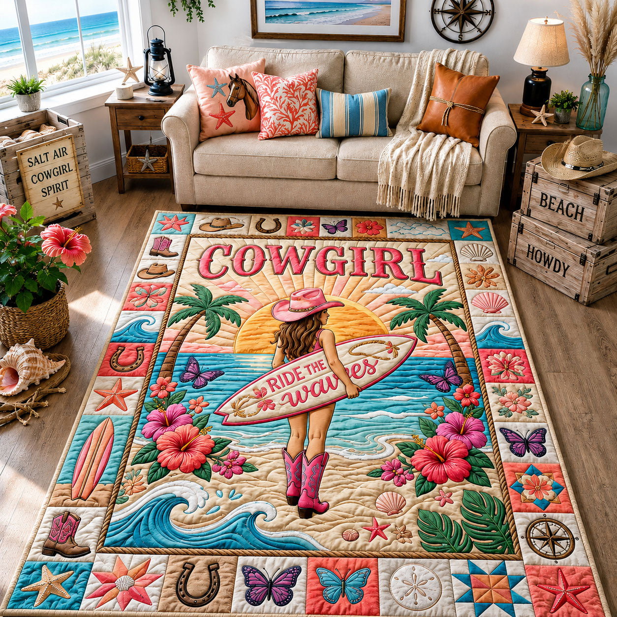Coastal Cowgirl Area Rug - Non-Slip Washable 3D Print Rug for Living Room & Bedroom (DesignTVC2108206