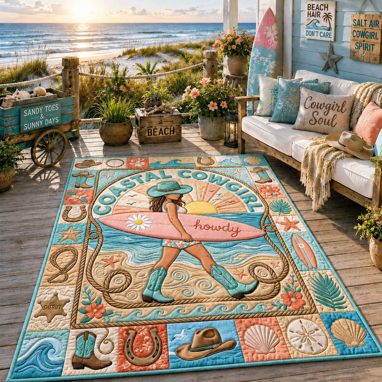 Coastal Cowgirl Area Rug - Non-Slip Washable 3D Print Rug for Living Room & BedroomTVC2108165