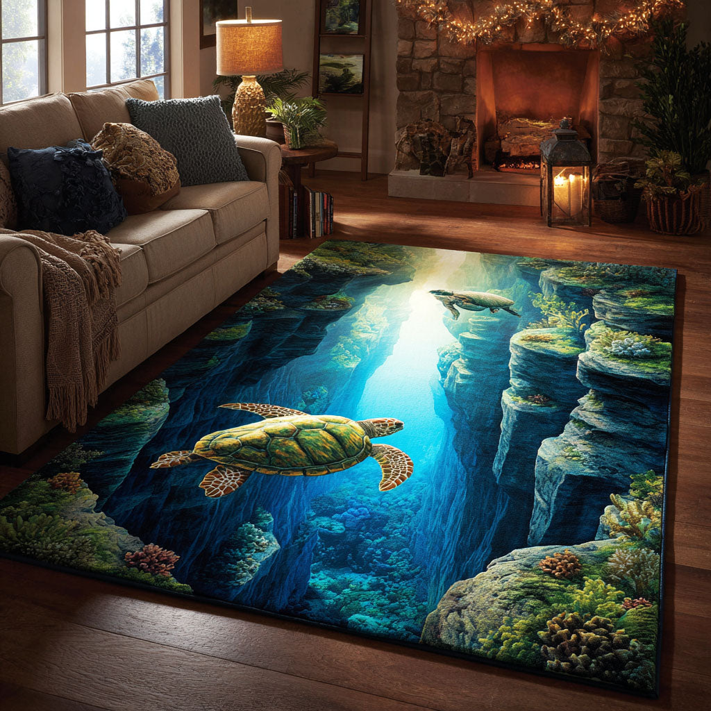 Coastal Turtle Area Rug - Non-Slip Washable 3D Print Rug for Living Room & BedroomTVC2108132