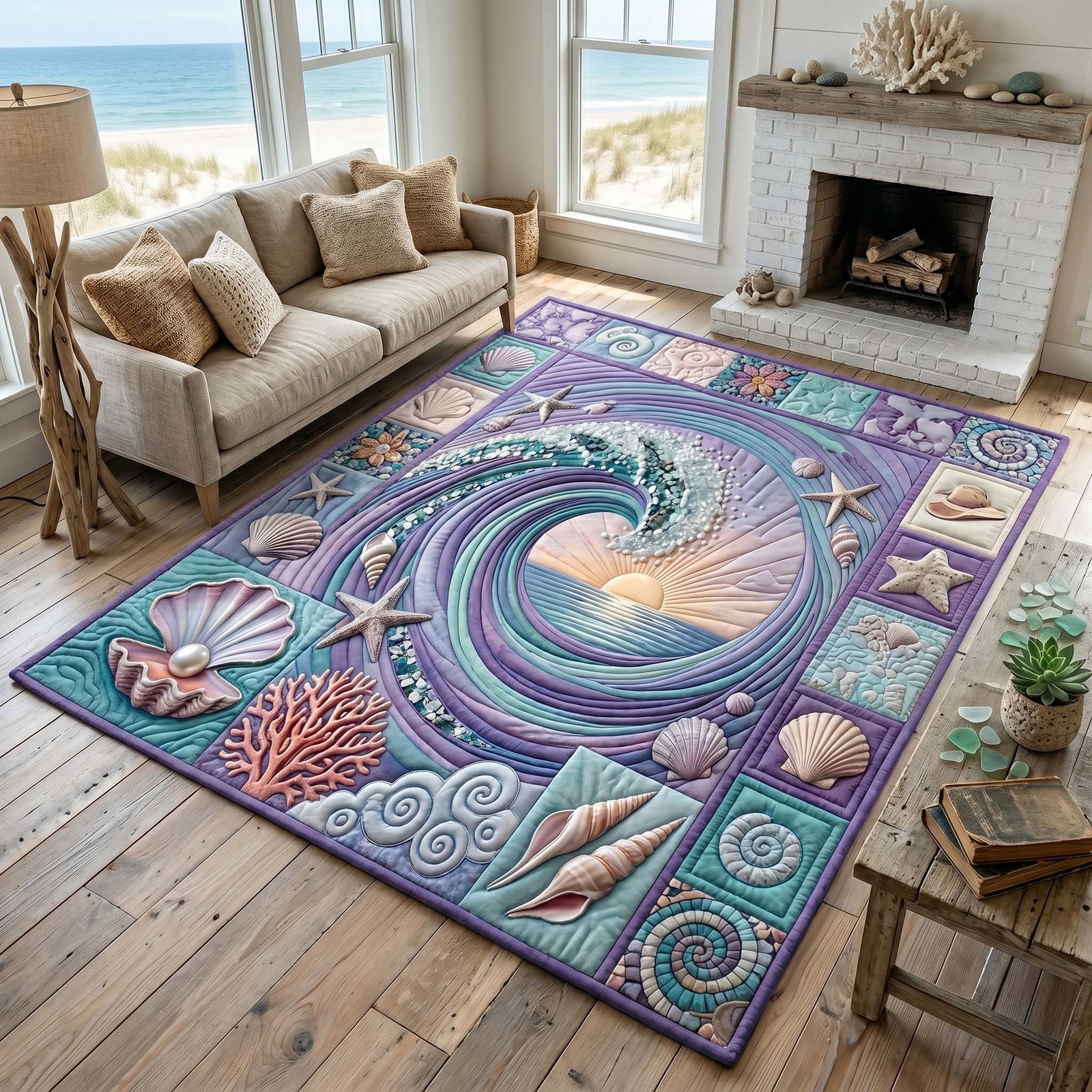 Coastal Whisper Area Rug - Non-Slip Washable 3D Print Rug for Living Room & Bedroom (DesignTVC2108206