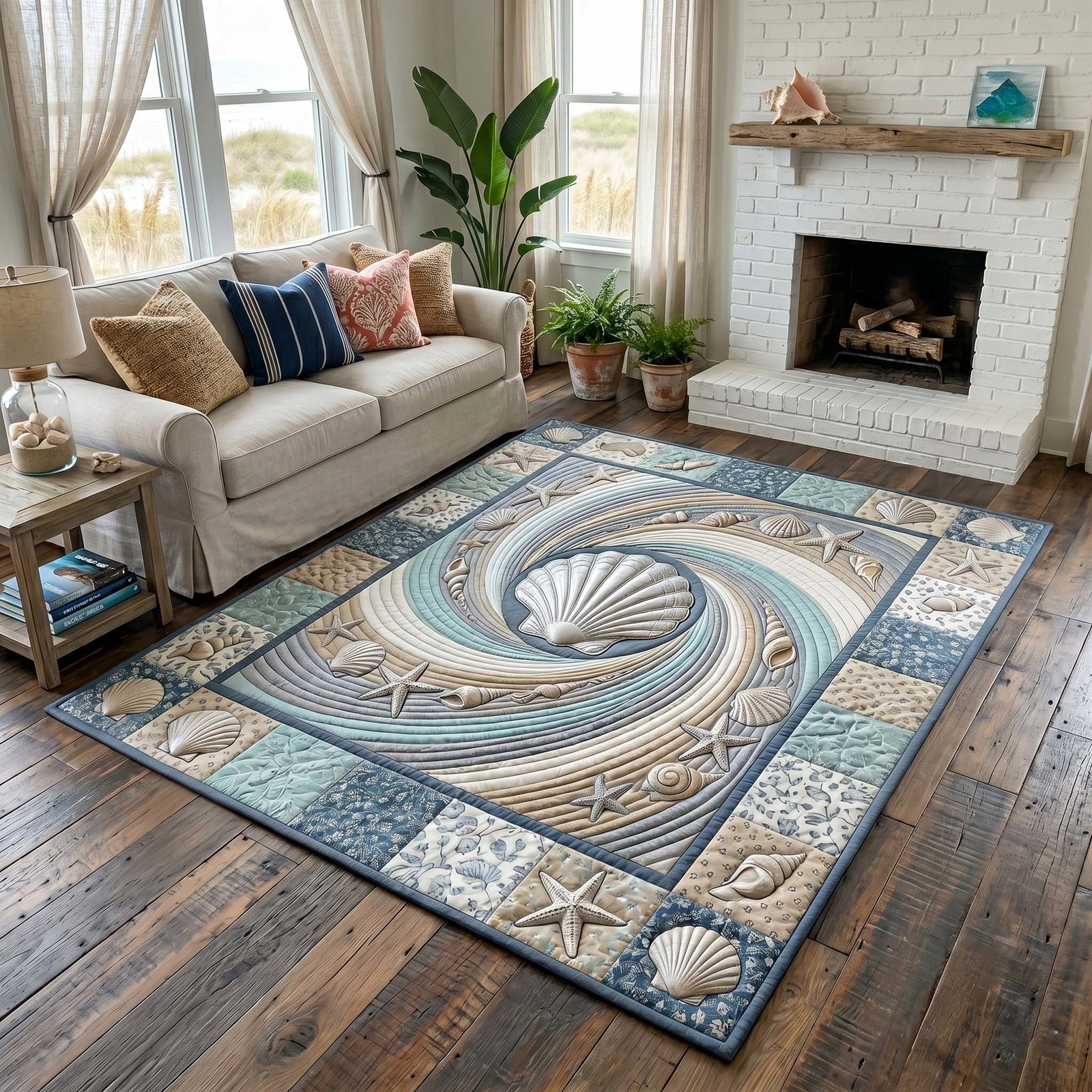 Coastal Whisper Area Rug - Non-Slip Washable 3D Print Rug for Living Room & BedroomTVC2108165