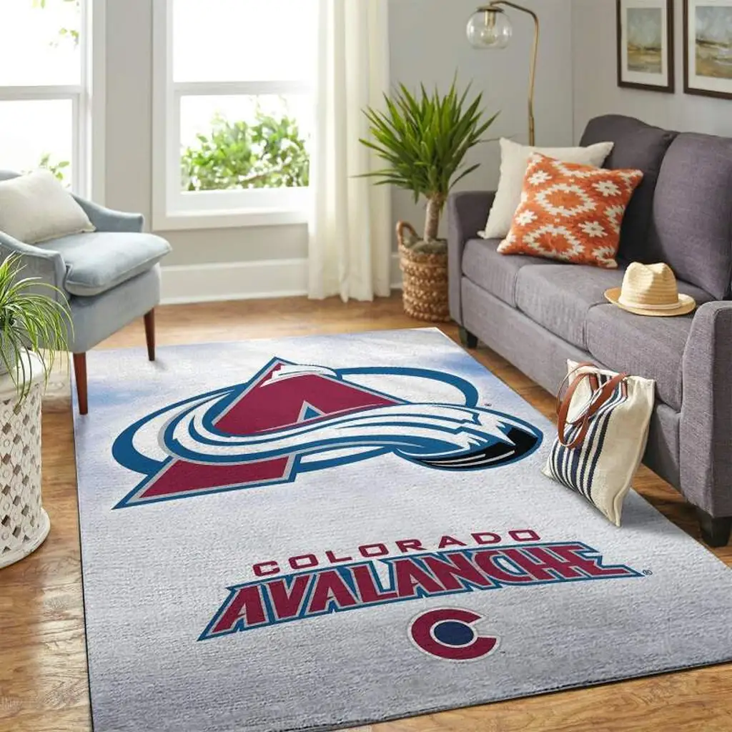Colorado Avalanche Rug - Logo Area for Living Room Decor Burgundy and White