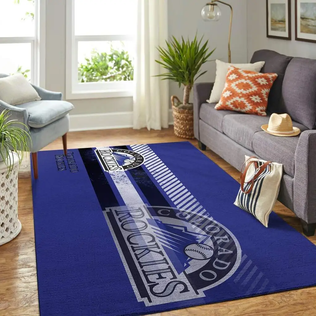 Colorado Rockies Rug - Logo for Living Room Decor Black and Blue