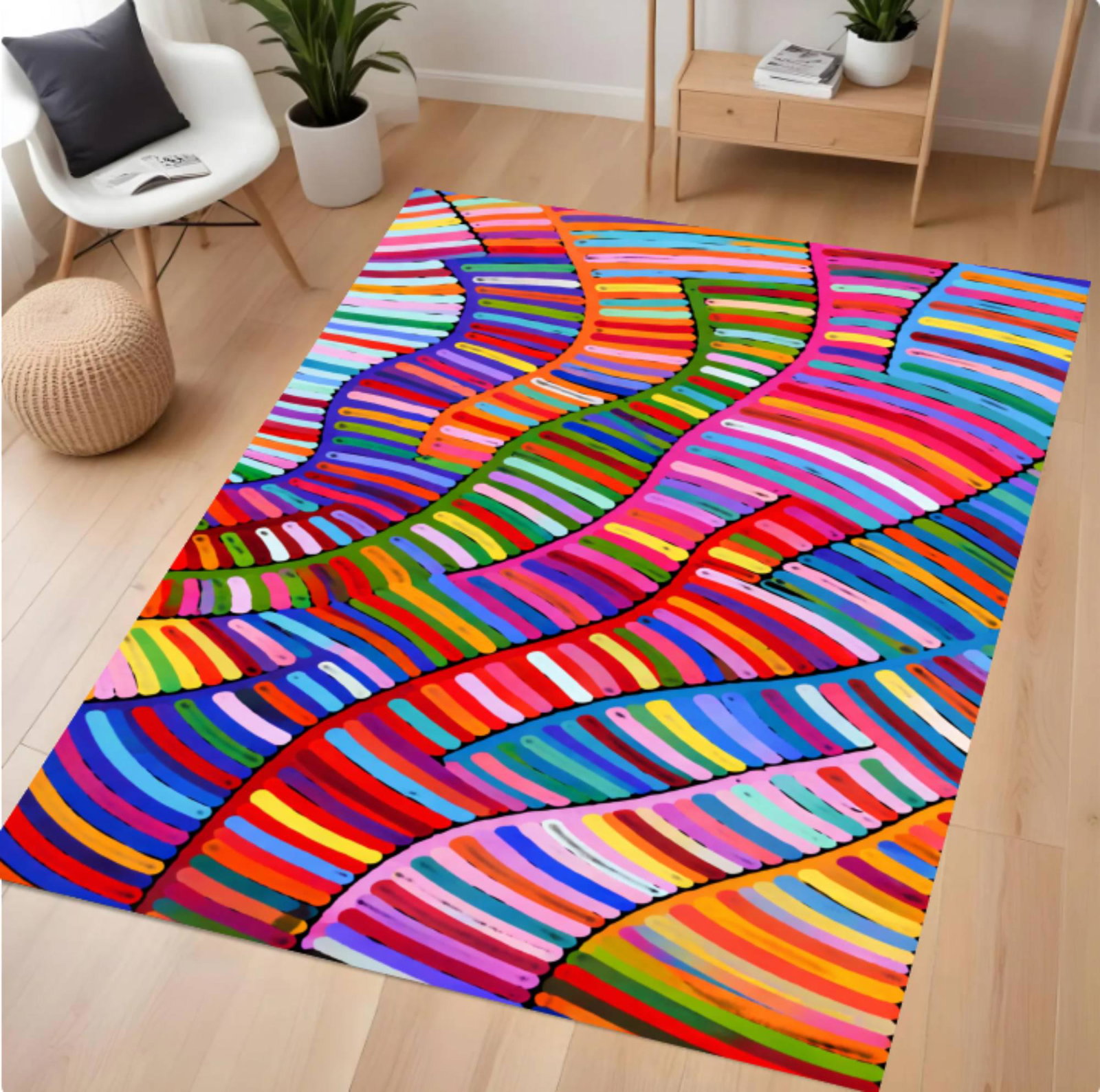 Colorful Abstract Rug Modern Rainbow Rug Maximalist Boho Rug WashableTVC1708368