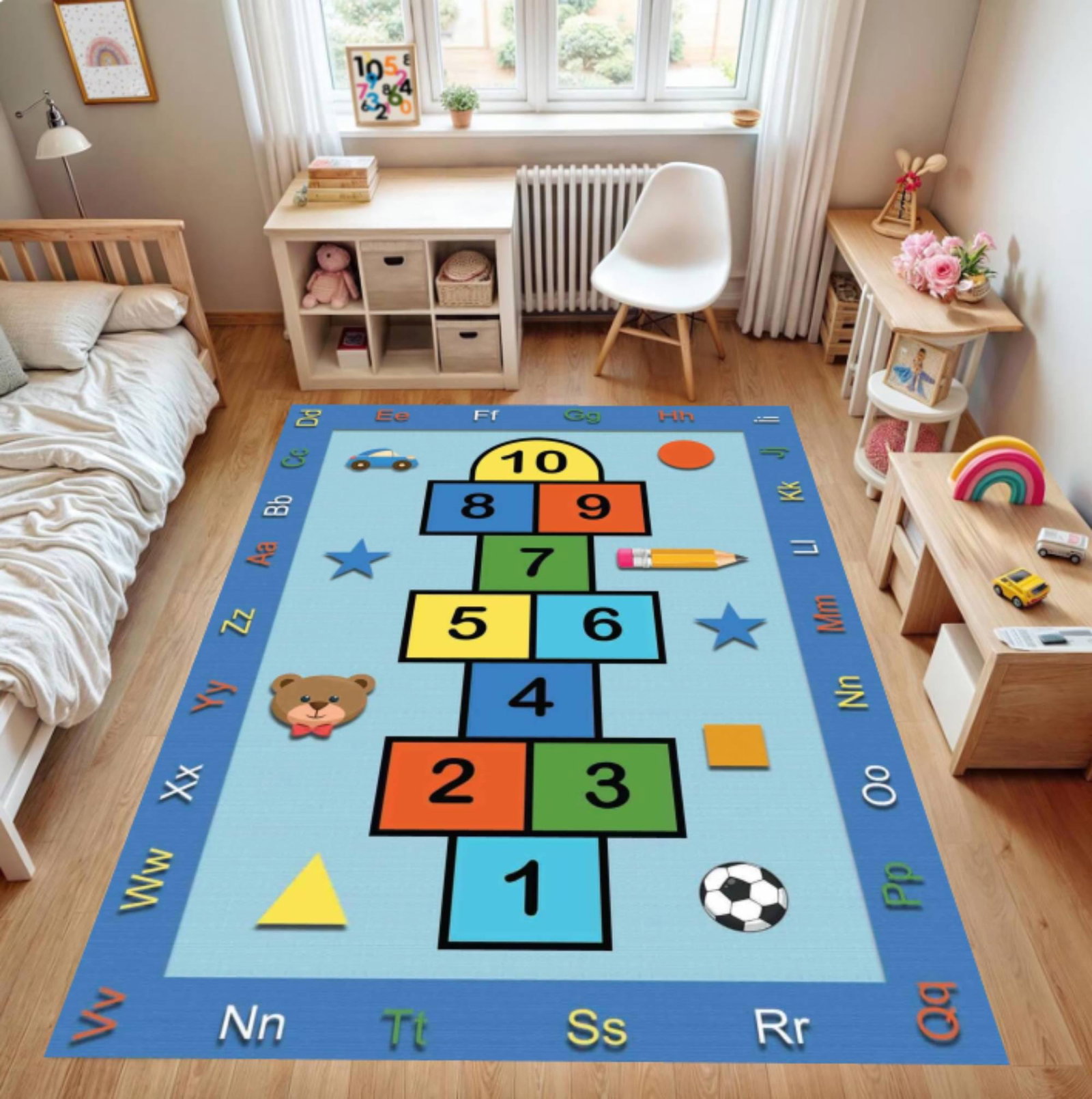 Colorful Alphabet Hopscotch Rug - Blue Background – Back to SchoolTVC1708379