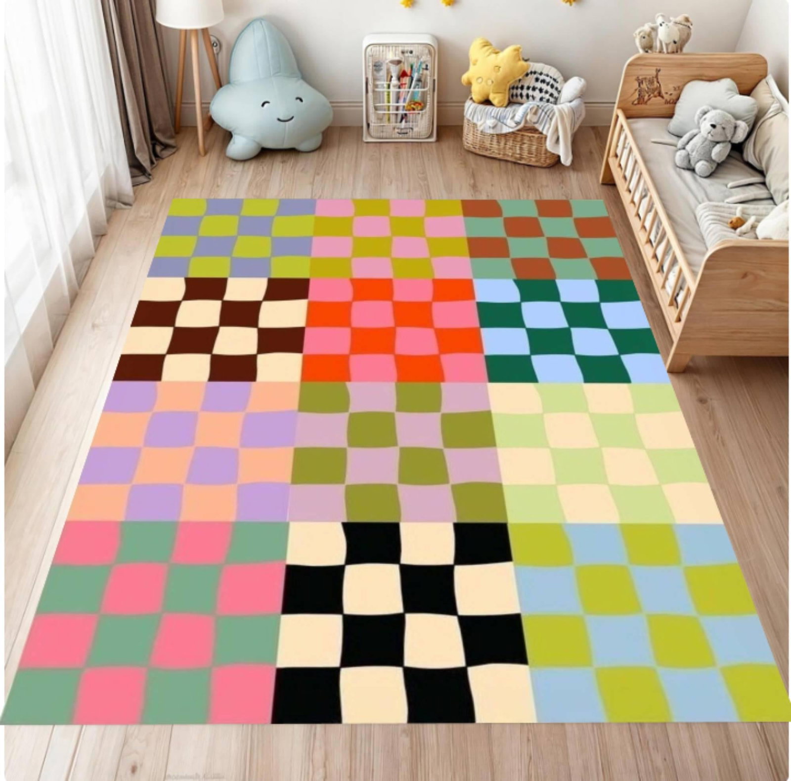 Colorful Checkerboard Rug Modern Abstract Rug Retro Patchwork Floor DecorTVC1708365