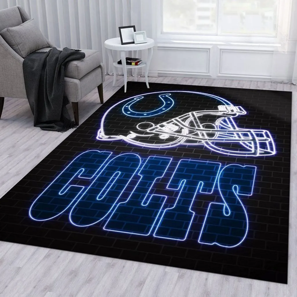 Colts Football Helmet Area Rug for Fan Decor Red and White