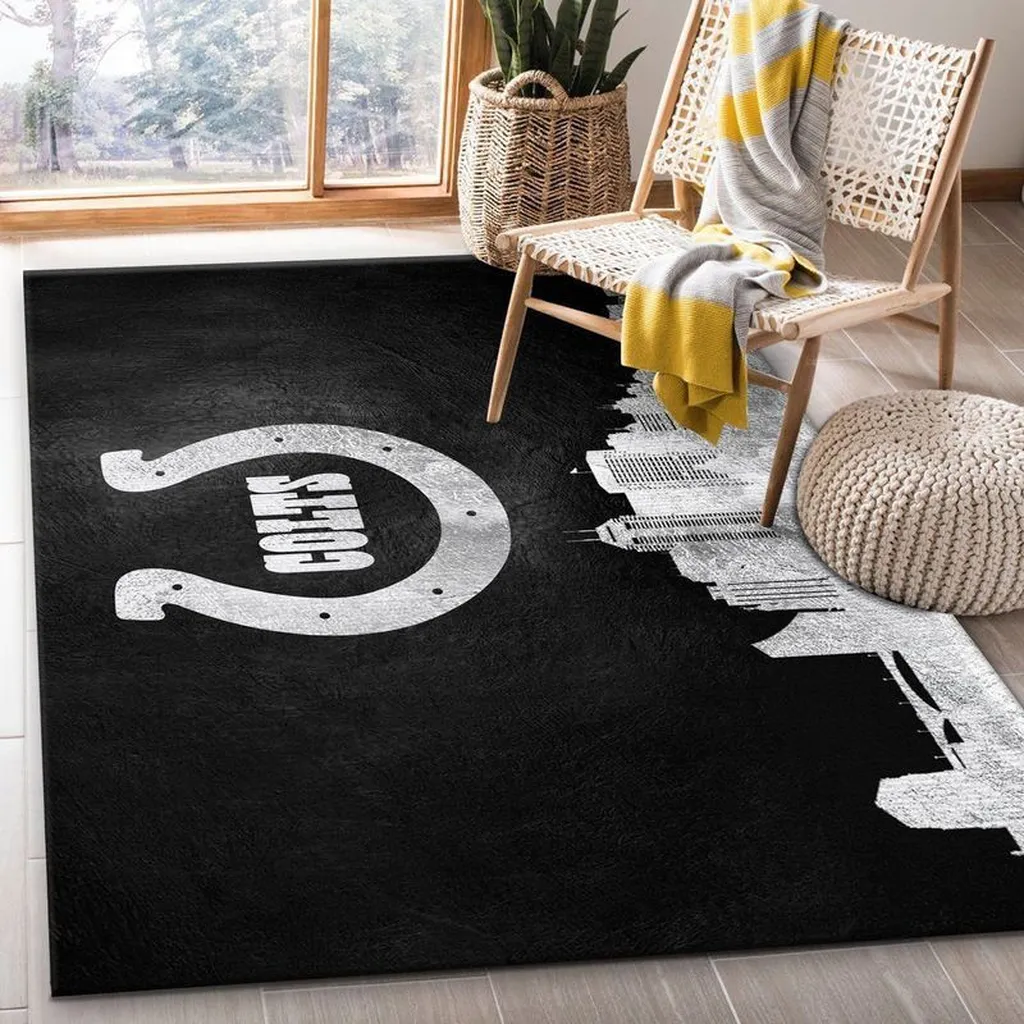 Colts Football Rug with Modern City Skyline Design Black and Red