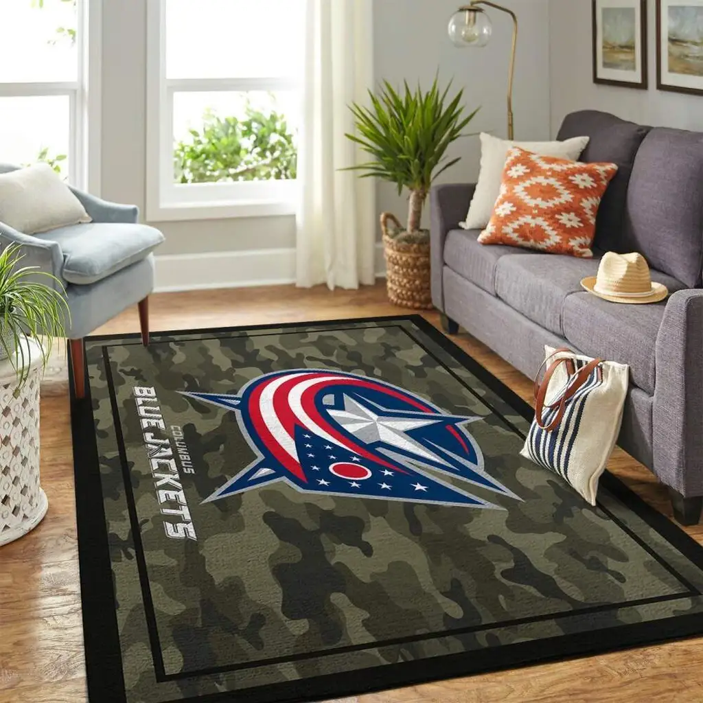 Columbus Jackets Rug - Camo Area for Game Room Black and Green