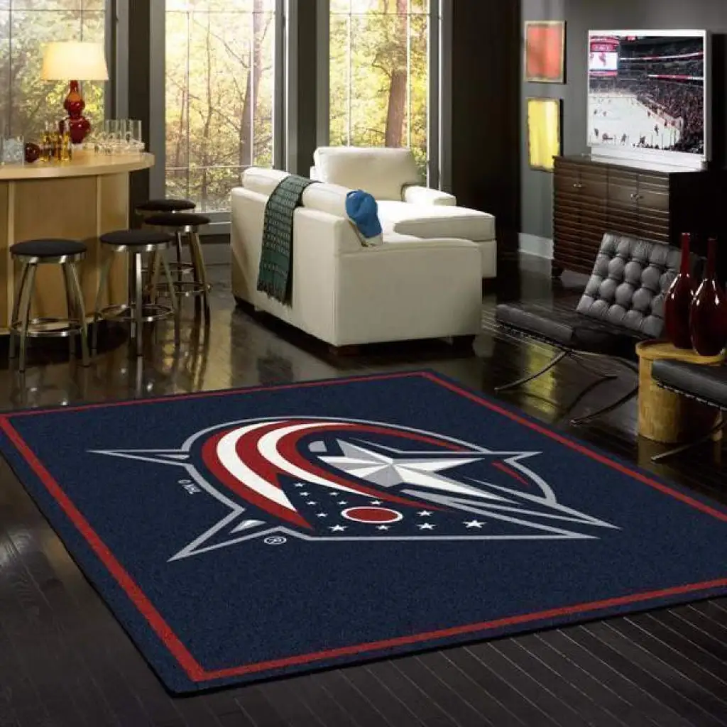 Columbus Jackets Rug - NHL Area for Living Room Blue and Red
