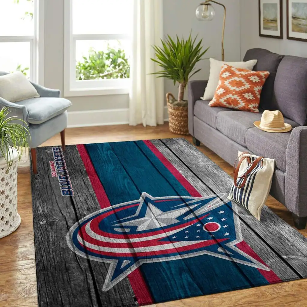 Columbus Jackets Rug - Vintage Style Ice Hockey Area Carpet Blue and Gray