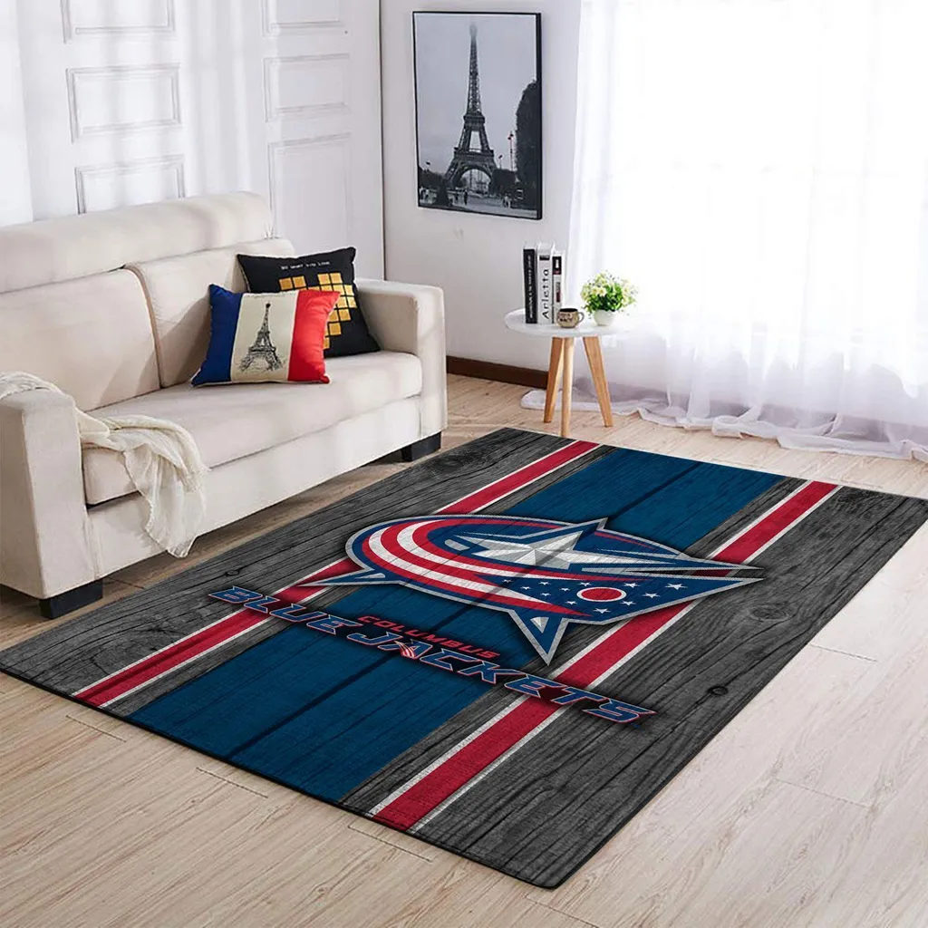 Columbus Jackets Rug - Wood Plank Floor Mat Blue and Gray
