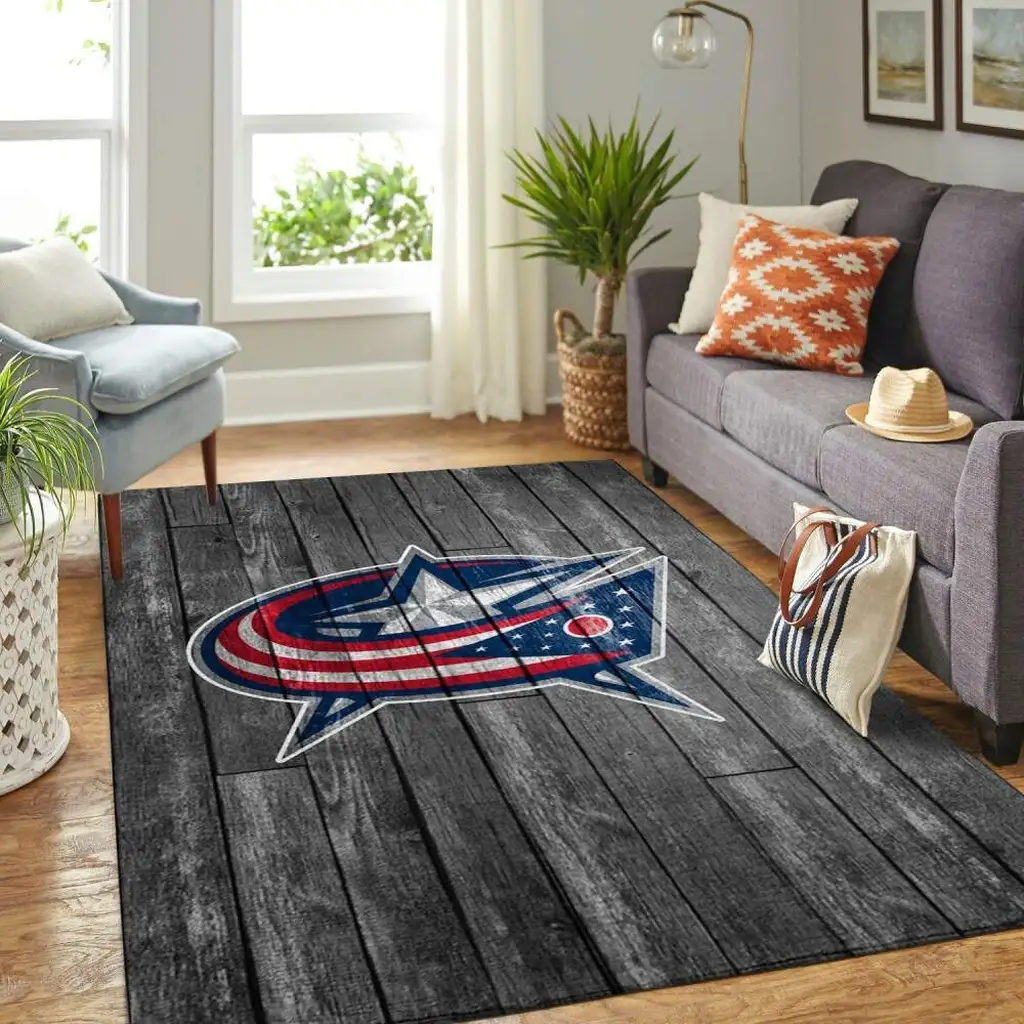 Columbus Jackets Rug - Wooden Plank Area Black and Blue