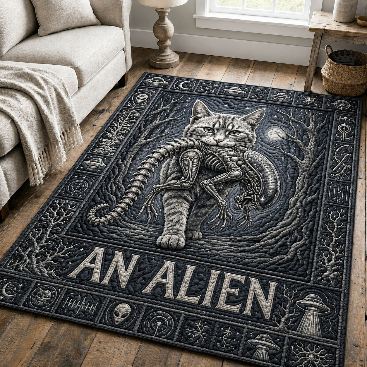 Cosmic Creature Silhouette Area Rug - Non-Slip Washable 3D Print Rug for Living Room & BedroomTVC210857