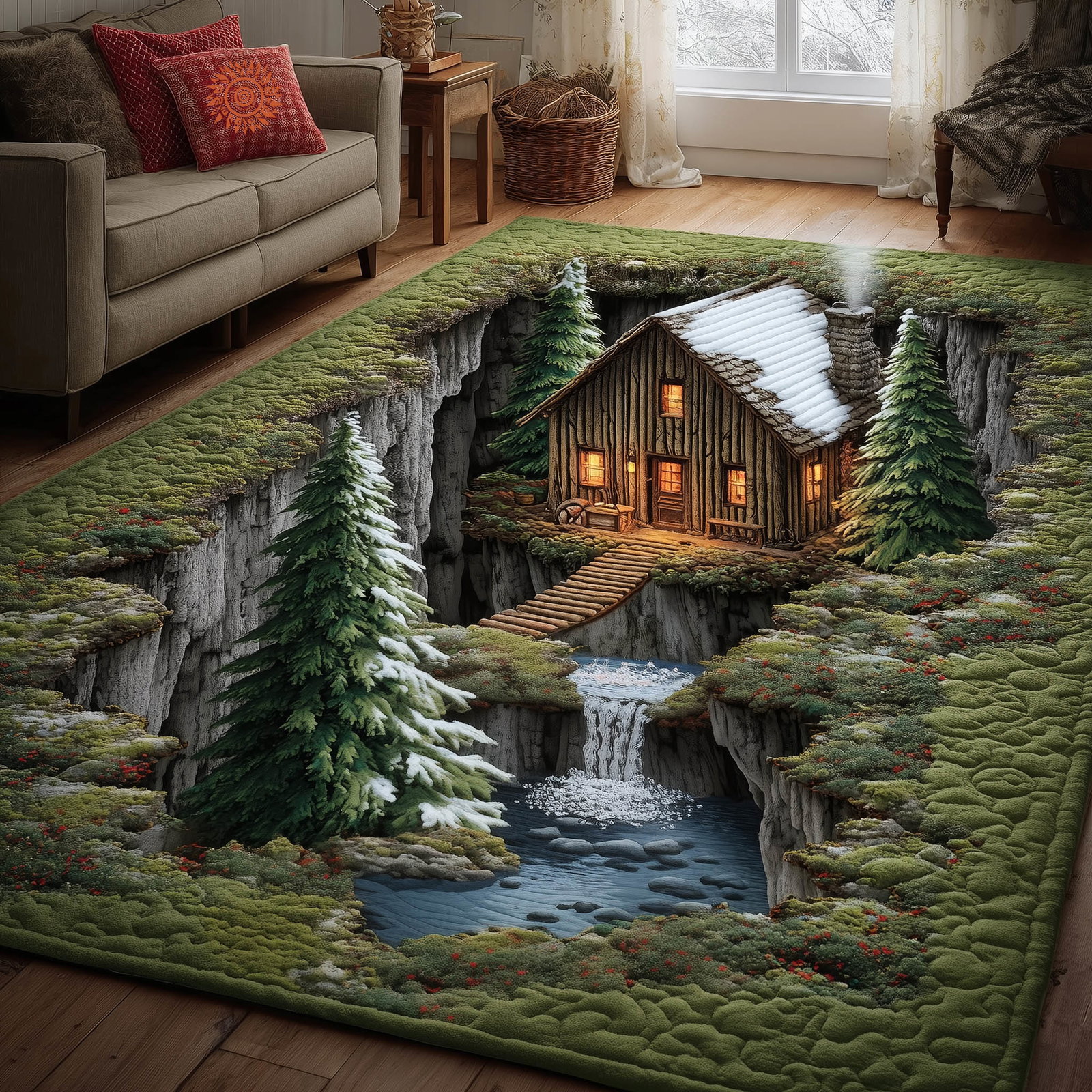 Cozy Cabin Area Rug - Non-Slip Washable 3D Print Rug for Living Room & Bedroom (DesignTVC2108206