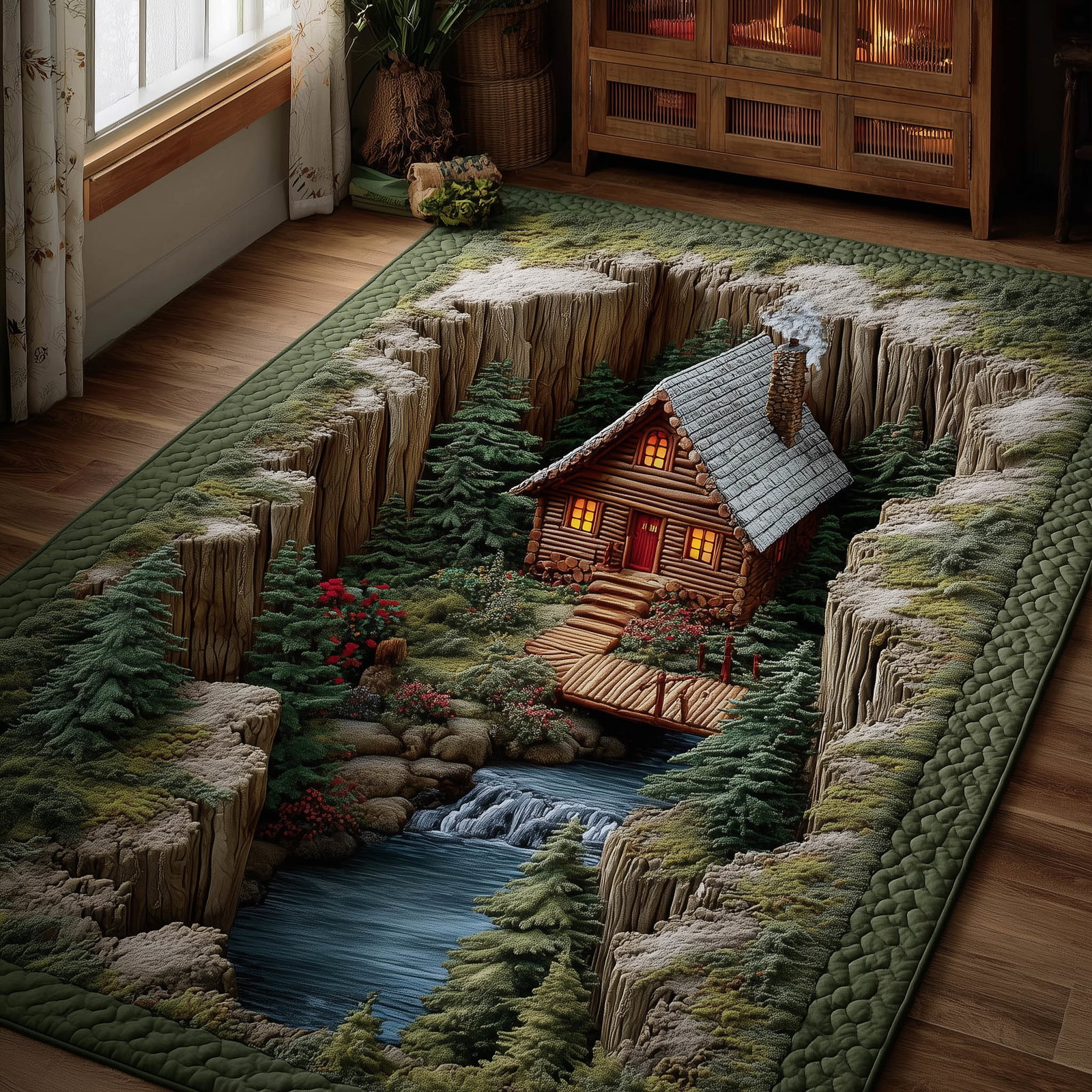 Cozy Cabin Area Rug - Non-Slip Washable 3D Print Rug for Living Room & BedroomTVC2108164