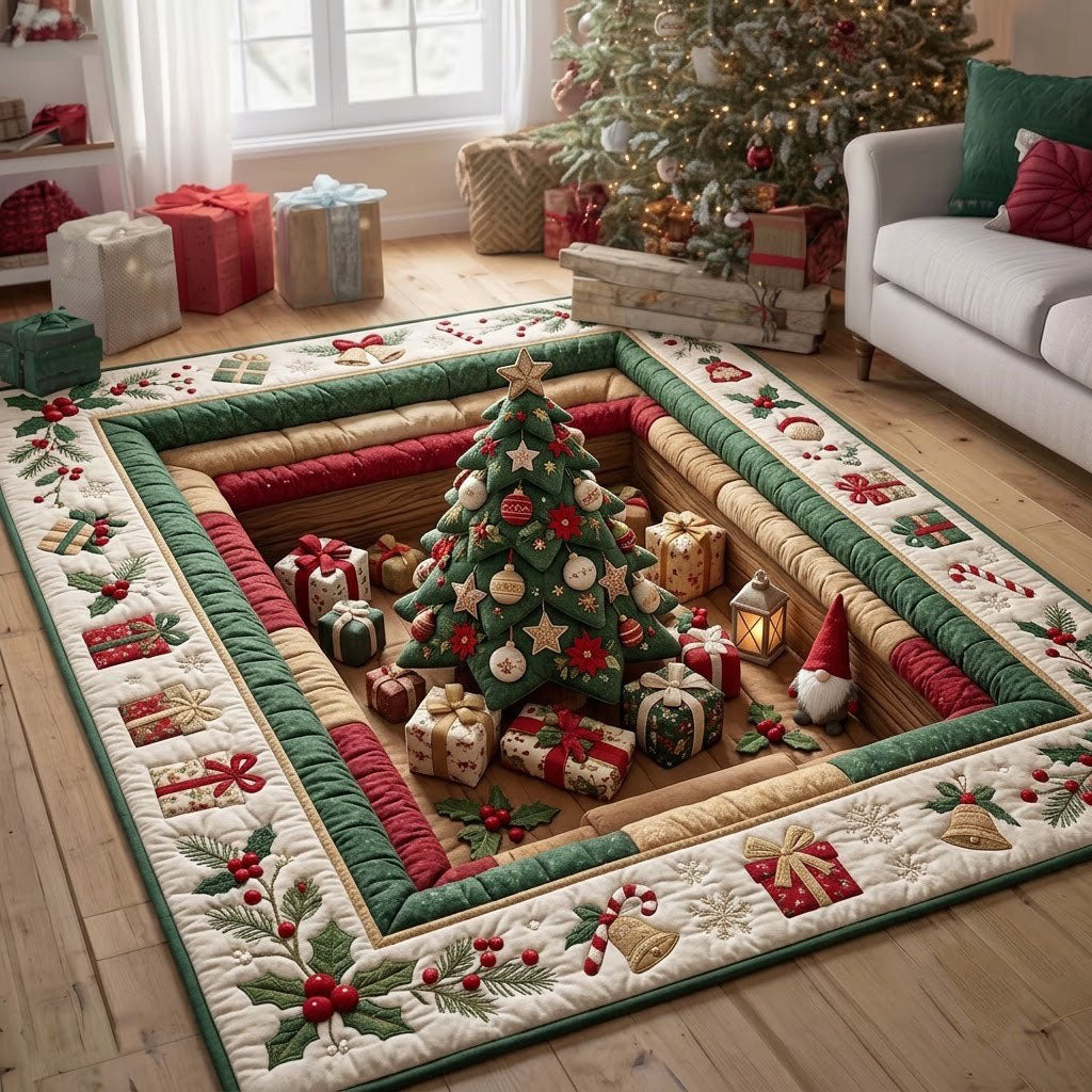 Cozy Christmas Tree Gifts Area Rug - Non-Slip Washable 3D Print Rug for Living Room & BedroomTVC210857