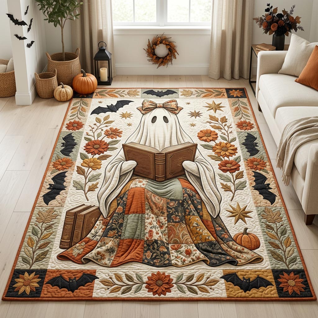 Cozy Ghost Book Blossoms Area Rug - Non-Slip Washable 3D Print Rug for Living Room & BedroomTVC210862