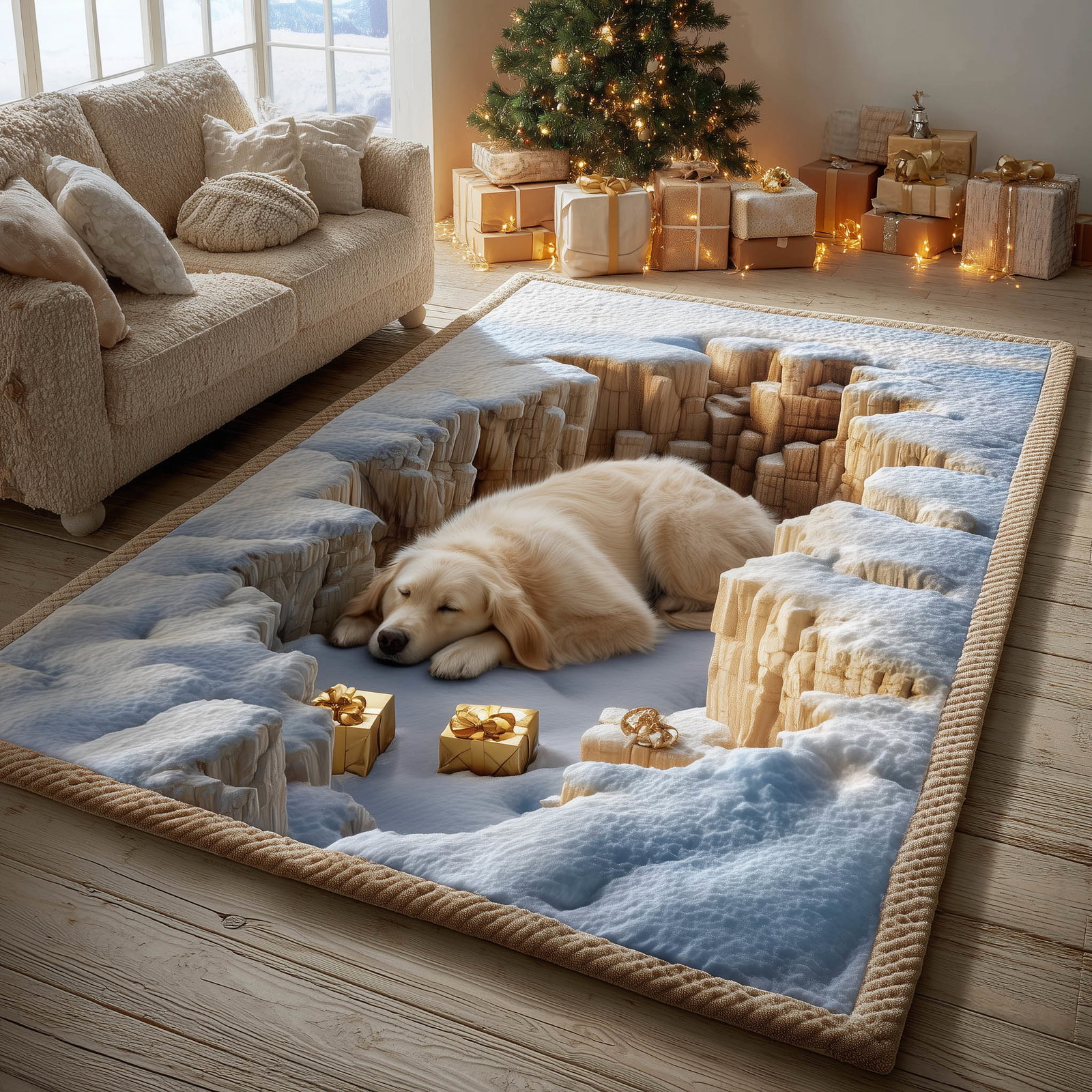 Cozy Retriever Nap Area Rug - Non-Slip Washable 3D Print Rug for Living Room & BedroomTVC2108164