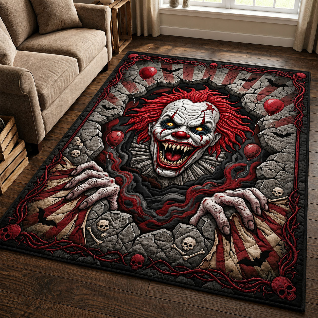 Creepy Clown Area Rug - Non-Slip Washable 3D Print Rug for Living Room & BedroomTVC2108151