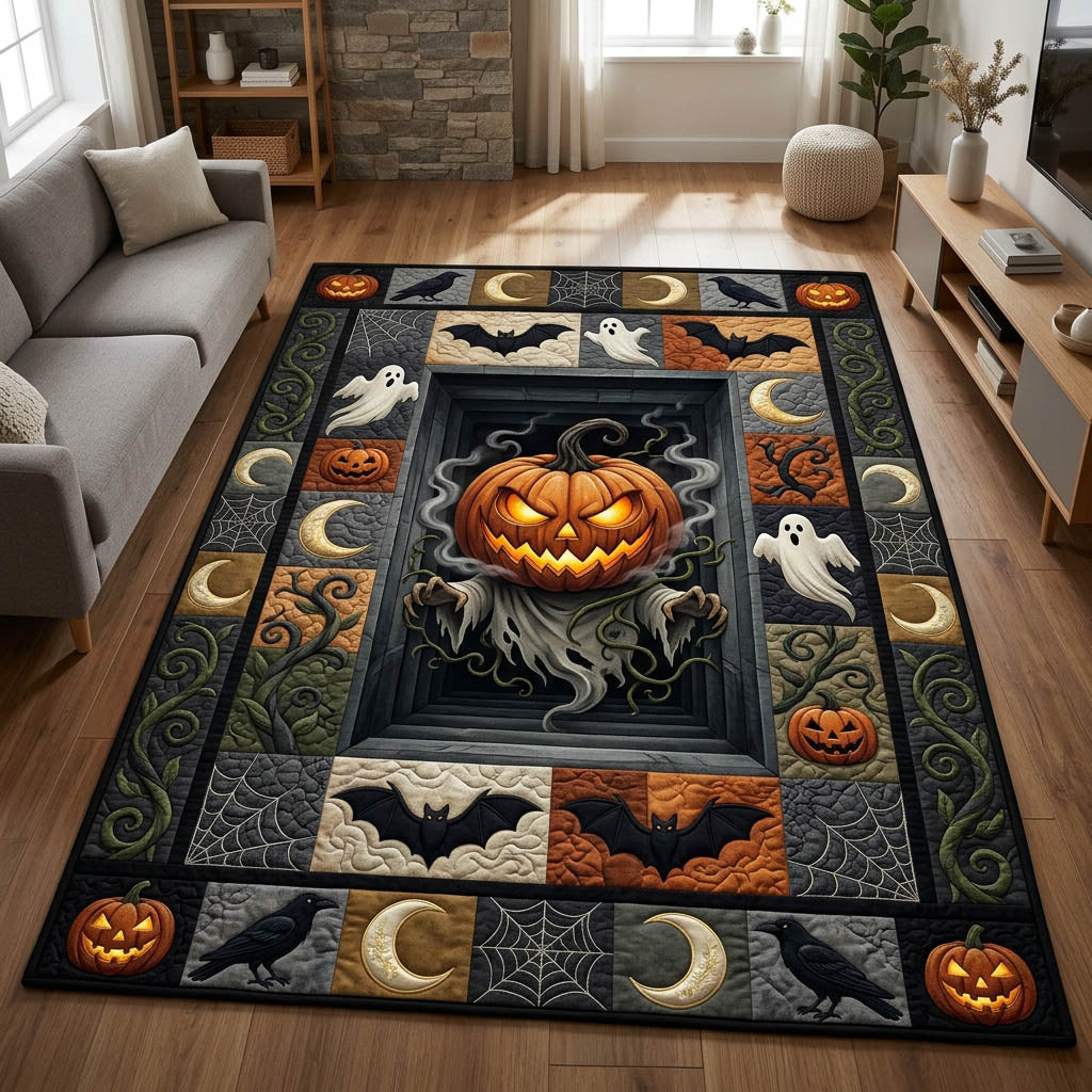 Creepy Pumpkin Ghost Halloween Area Rug - Non-Slip Washable 3D Print Rug for Living Room & Bedroom (DesignTVC2108180