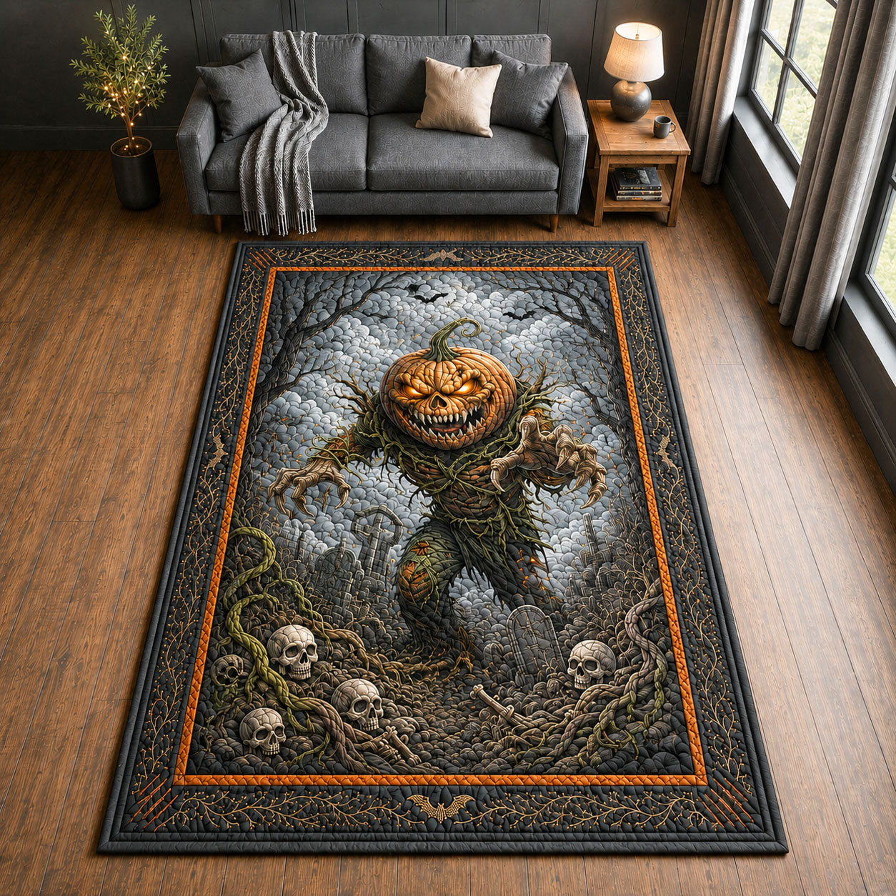 Creepy Pumpkin Halloween Area Rug - Non-Slip Washable 3D Print Rug for Living Room & BedroomTVC2108164