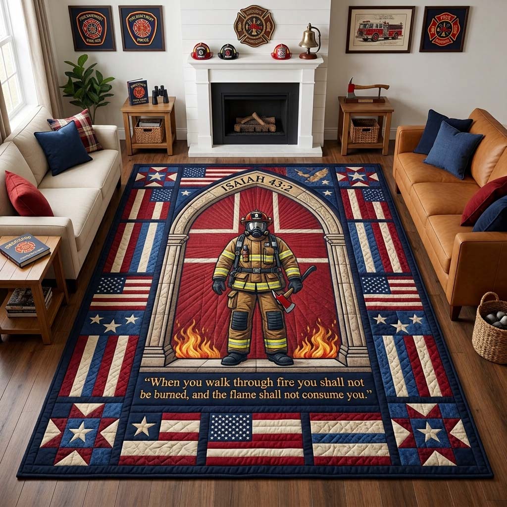 Crimson Arch Firefighter Area Rug - Non-Slip Washable 3D Print Rug for Living Room & BedroomTVC210870