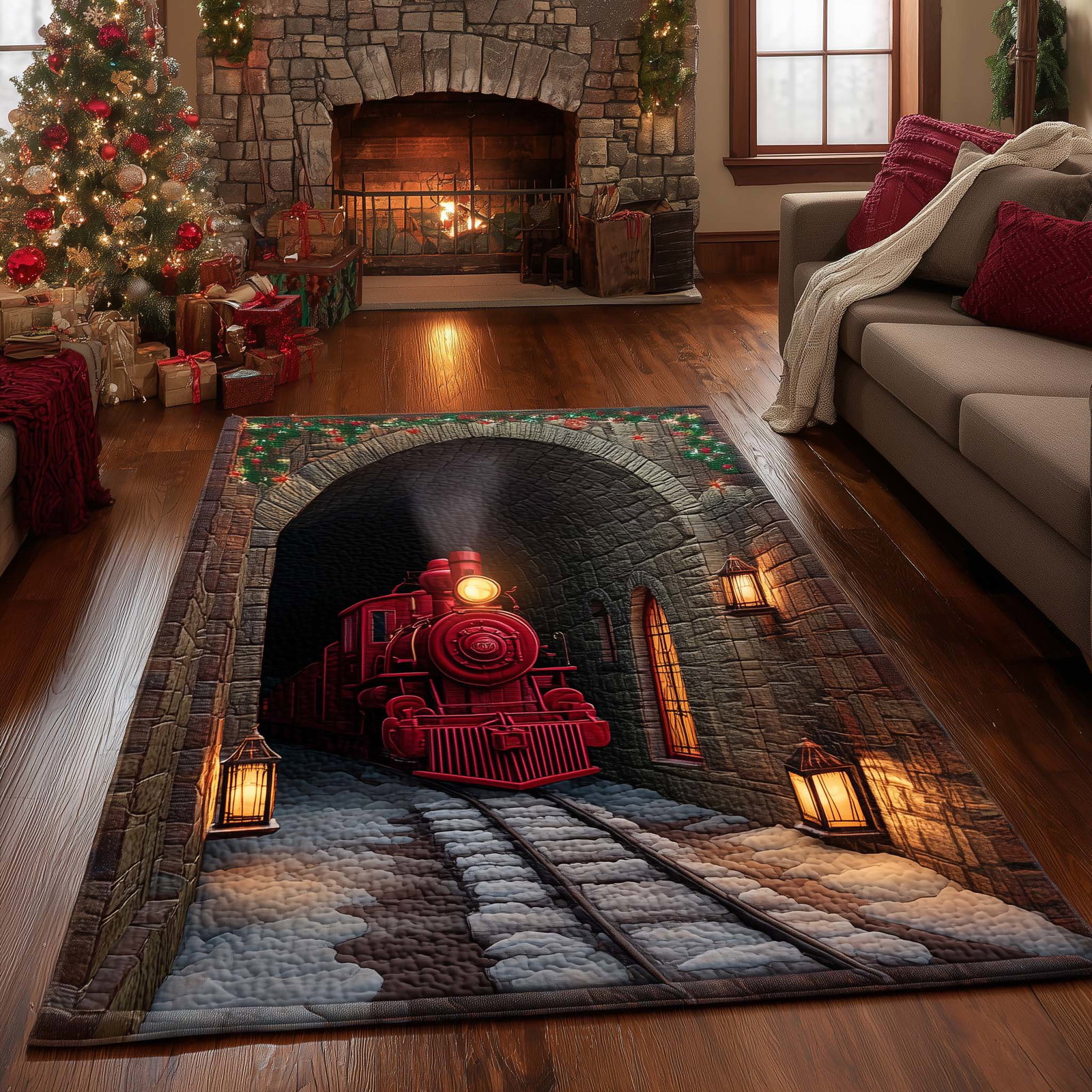 Crimson Steam Express Area Rug - Non-Slip Washable 3D Print Rug for Living Room & BedroomTVC2108164