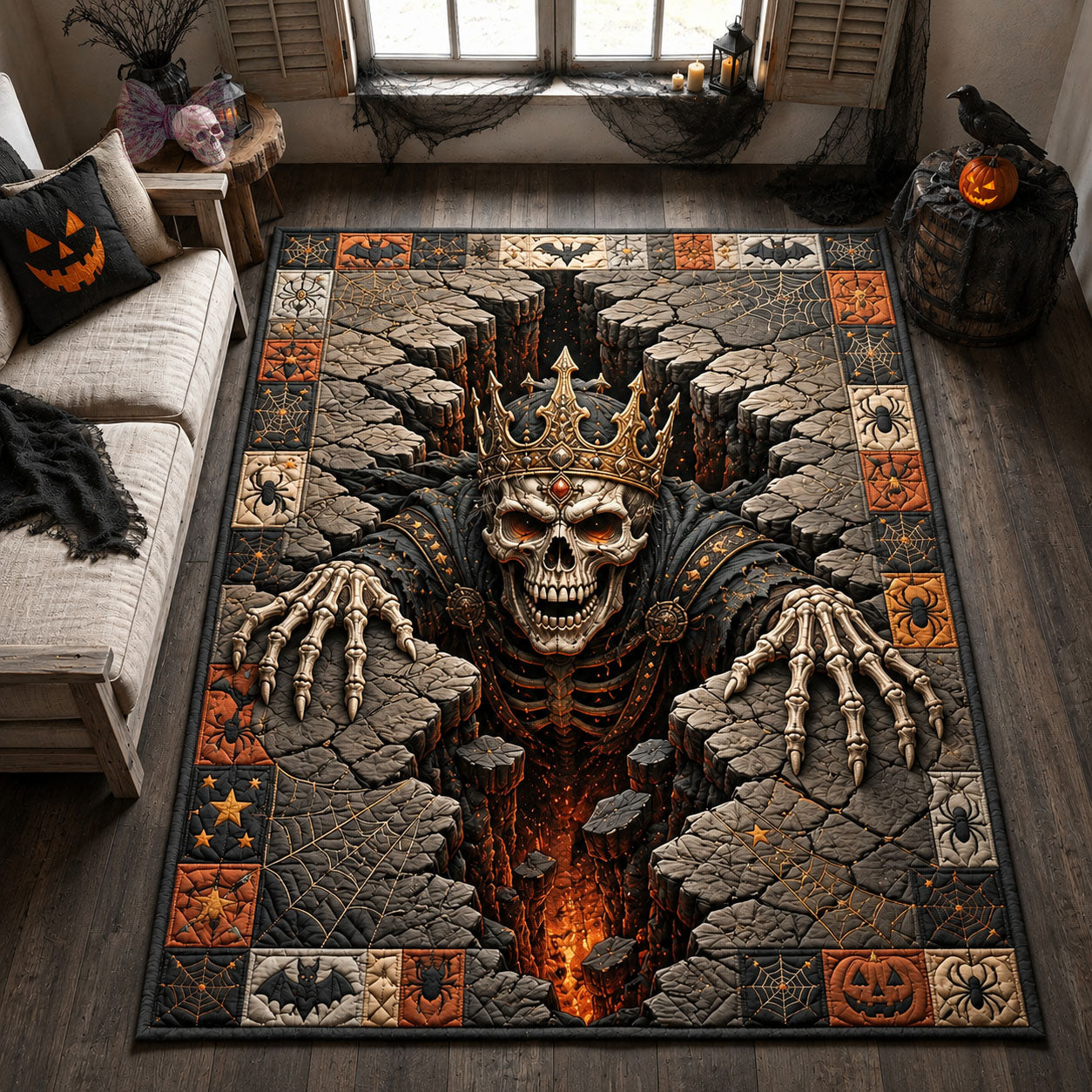 Crowned Skeleton Lava Crack Area Rug - Non-Slip Washable 3D Print Rug for Living Room & BedroomTVC210866