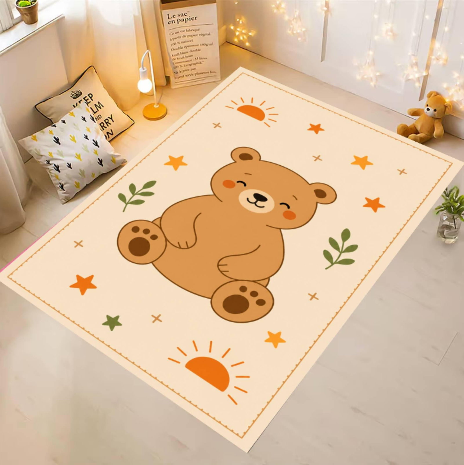 Cute Bear Kids Rug Washable Non-slip Kids Room Rug NeutralTVC1708370