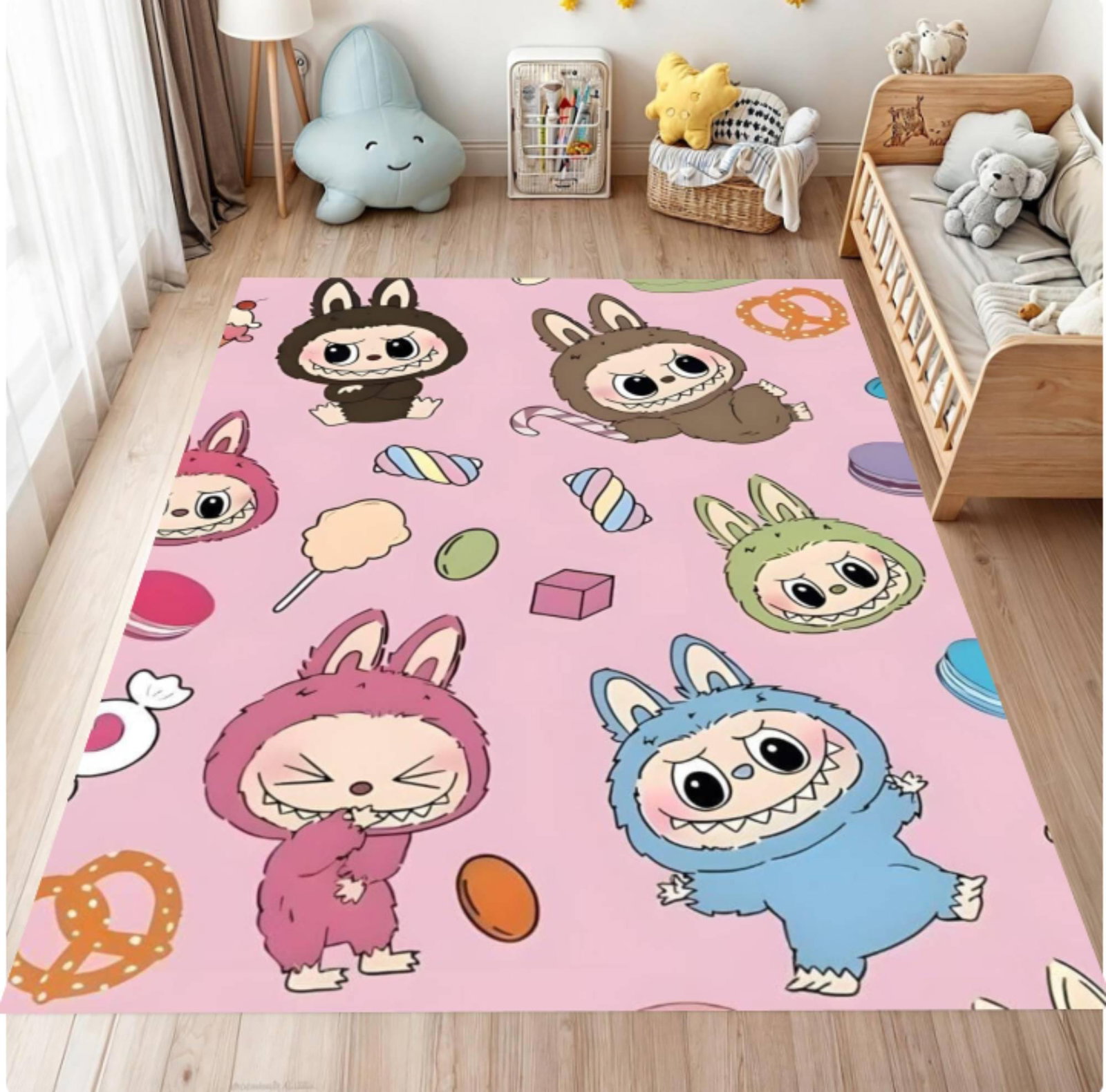 Cute Cartoon Bunny Kids Rug Pink Playroom Floor MatTVC1708364